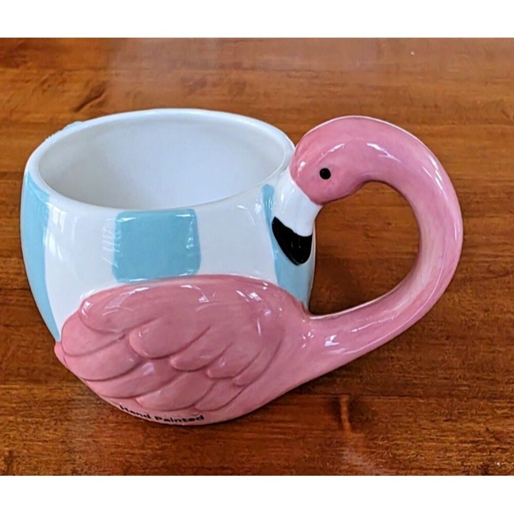 Hand Painted Pink Flamingo Ceramic Mug NWT